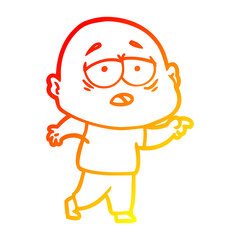 warm gradient line drawing cartoon tired bald man