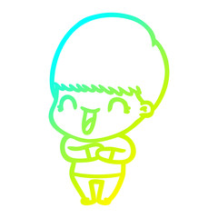 cold gradient line drawing happy cartoon boy