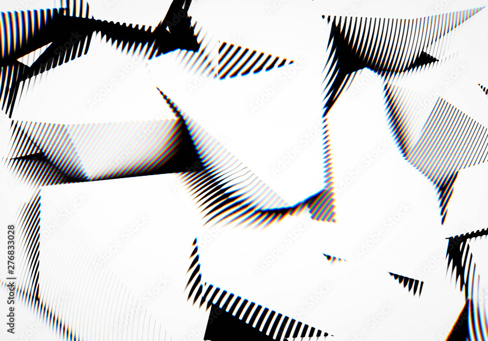 Poster abstract background with engraving or woodcut styled 3d shapes and glitch effect