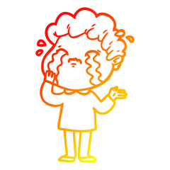 warm gradient line drawing cartoon man crying