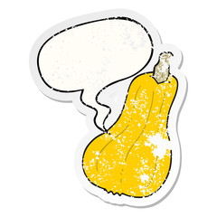 cartoon squash and speech bubble distressed sticker
