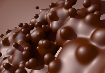 Abstract background with melted chocolate or cocoa drops boiling