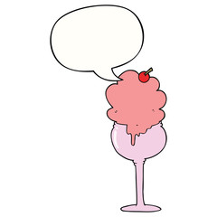 cartoon ice cream desert and speech bubble