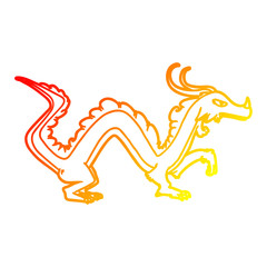 warm gradient line drawing cartoon dragon