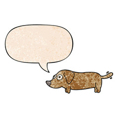 cartoon little dog and speech bubble in retro texture style