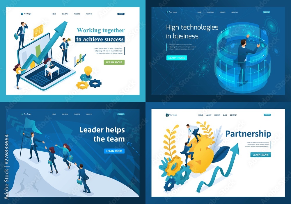 Poster set design web page templates of striving for success. modern illustration concepts for website and 