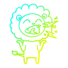 cold gradient line drawing cartoon roaring lion