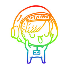 rainbow gradient line drawing cartoon astronaut woman