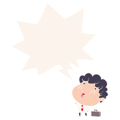 cute cartoon businessman and speech bubble in retro style