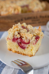 home made cherry streusel cake with vanilla pudding