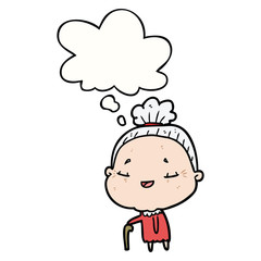 cartoon old lady and thought bubble