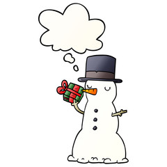 cartoon snowman and thought bubble in smooth gradient style