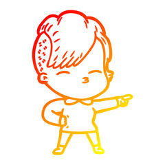 warm gradient line drawing cartoon squinting girl
