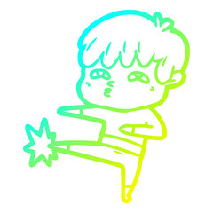 cold gradient line drawing cartoon curious man