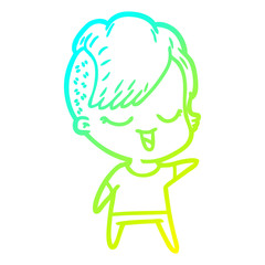 cold gradient line drawing happy cartoon girl