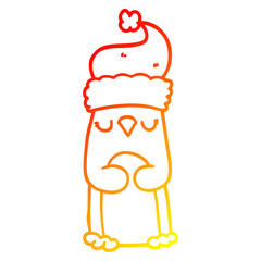 warm gradient line drawing cartoon christmas penguin