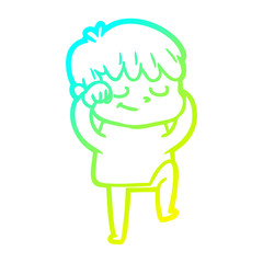 cold gradient line drawing cartoon happy boy