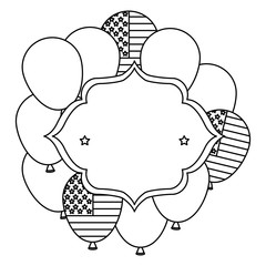 frame with balloons helium floating and usa flag