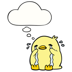 cartoon crying bird and thought bubble