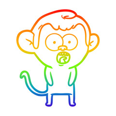 rainbow gradient line drawing cartoon shocked monkey