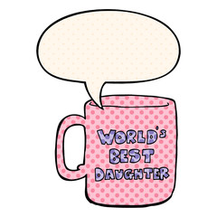 worlds best daughter mug and speech bubble in comic book style