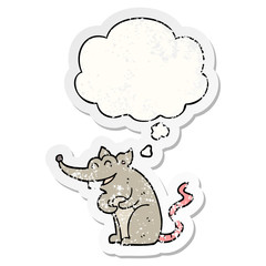cartoon rat and thought bubble as a distressed worn sticker