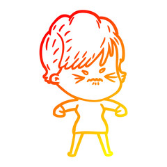 warm gradient line drawing cartoon frustrated woman