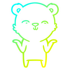 cold gradient line drawing happy cartoon polar bear shrugging shoulders