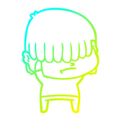 cold gradient line drawing cartoon boy with untidy hair