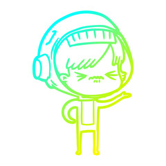cold gradient line drawing cartoon astronaut woman