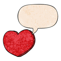 cartoon love heart and speech bubble in retro texture style