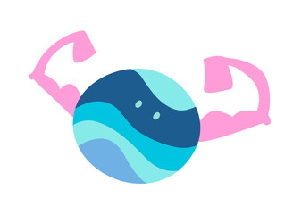 Fantastic funny planet vector illustration. Planet with muscular characters cartoon cartoon style icon isolated on white background. Power funny symbol