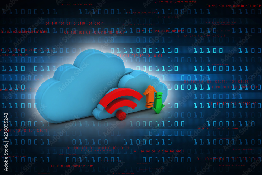 Poster 3d rendering cloud online storage icons with wifi