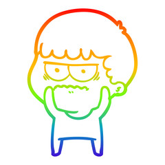 Fototapeta premium rainbow gradient line drawing cartoon annoyed man