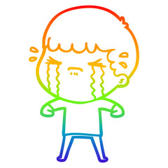 rainbow gradient line drawing cartoon man crying