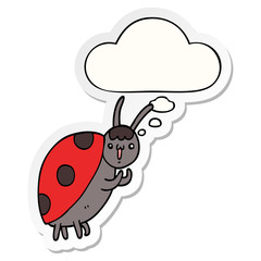 cute cartoon ladybug and thought bubble as a printed sticker