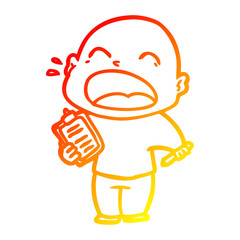 warm gradient line drawing cartoon shouting bald man