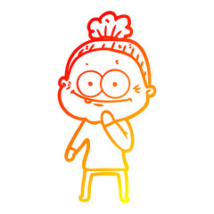 warm gradient line drawing cartoon happy old woman