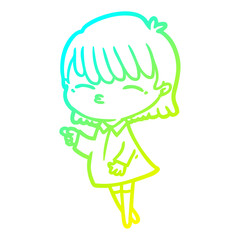 cold gradient line drawing cartoon woman