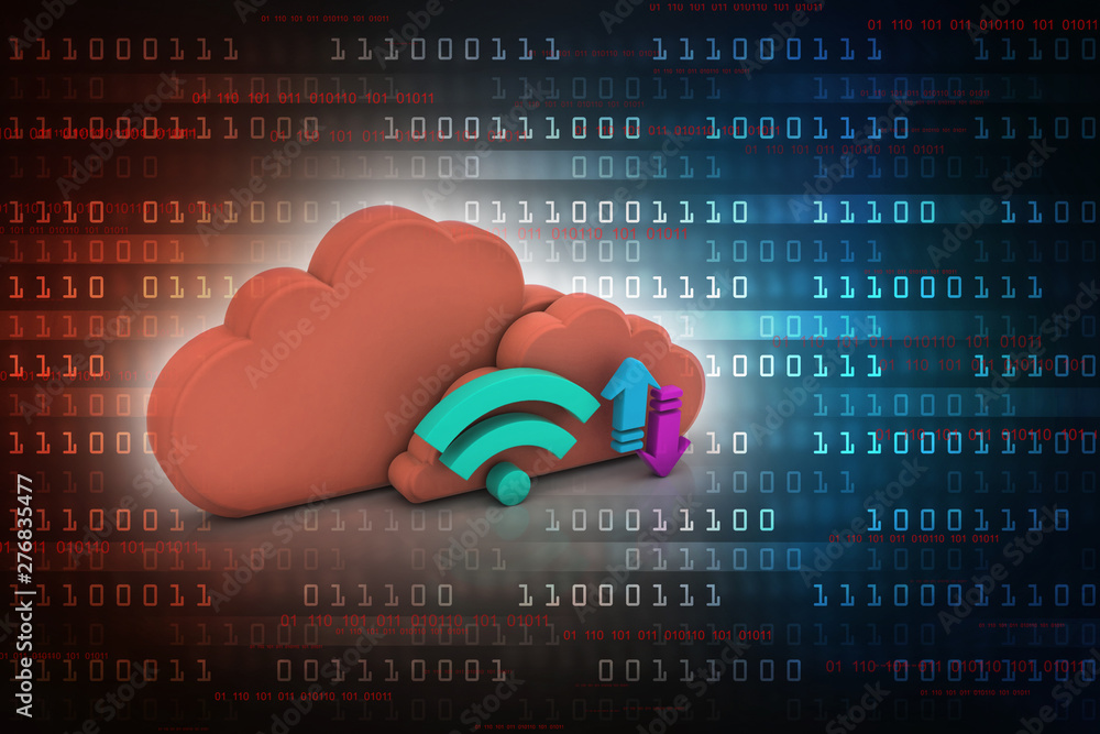 Poster 3d rendering cloud online storage icons with wifi