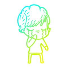 cold gradient line drawing cartoon woman crying