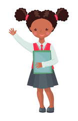 African American School girl character with books.