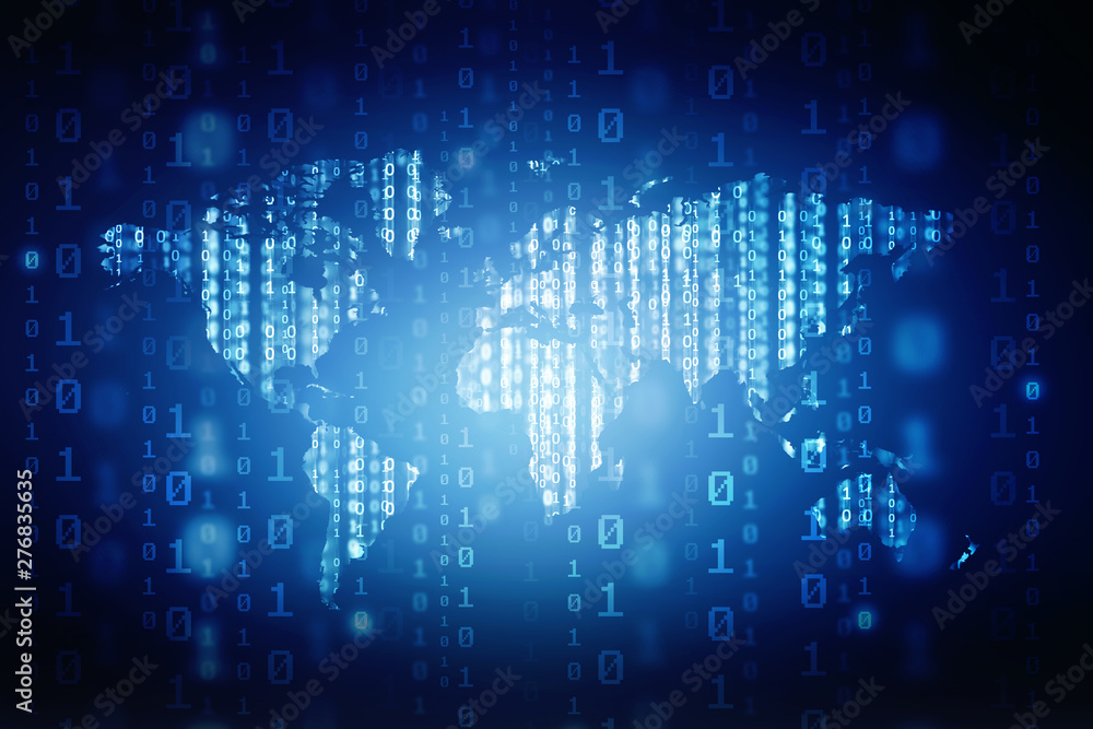 Poster 2d illustration abstract digital binary data on computer screen