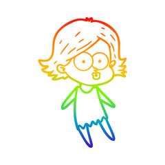 rainbow gradient line drawing cartoon girl pouting