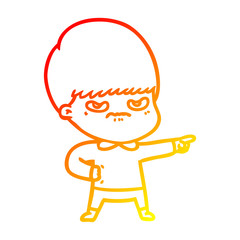 warm gradient line drawing annoyed cartoon boy