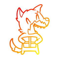 warm gradient line drawing laughing christmas fox cartoon