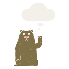 cartoon bear and thought bubble in retro style