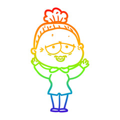 rainbow gradient line drawing cartoon happy old lady