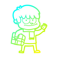 cold gradient line drawing happy cartoon man