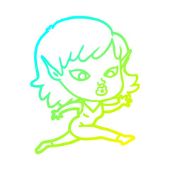 cold gradient line drawing pretty cartoon elf girl running